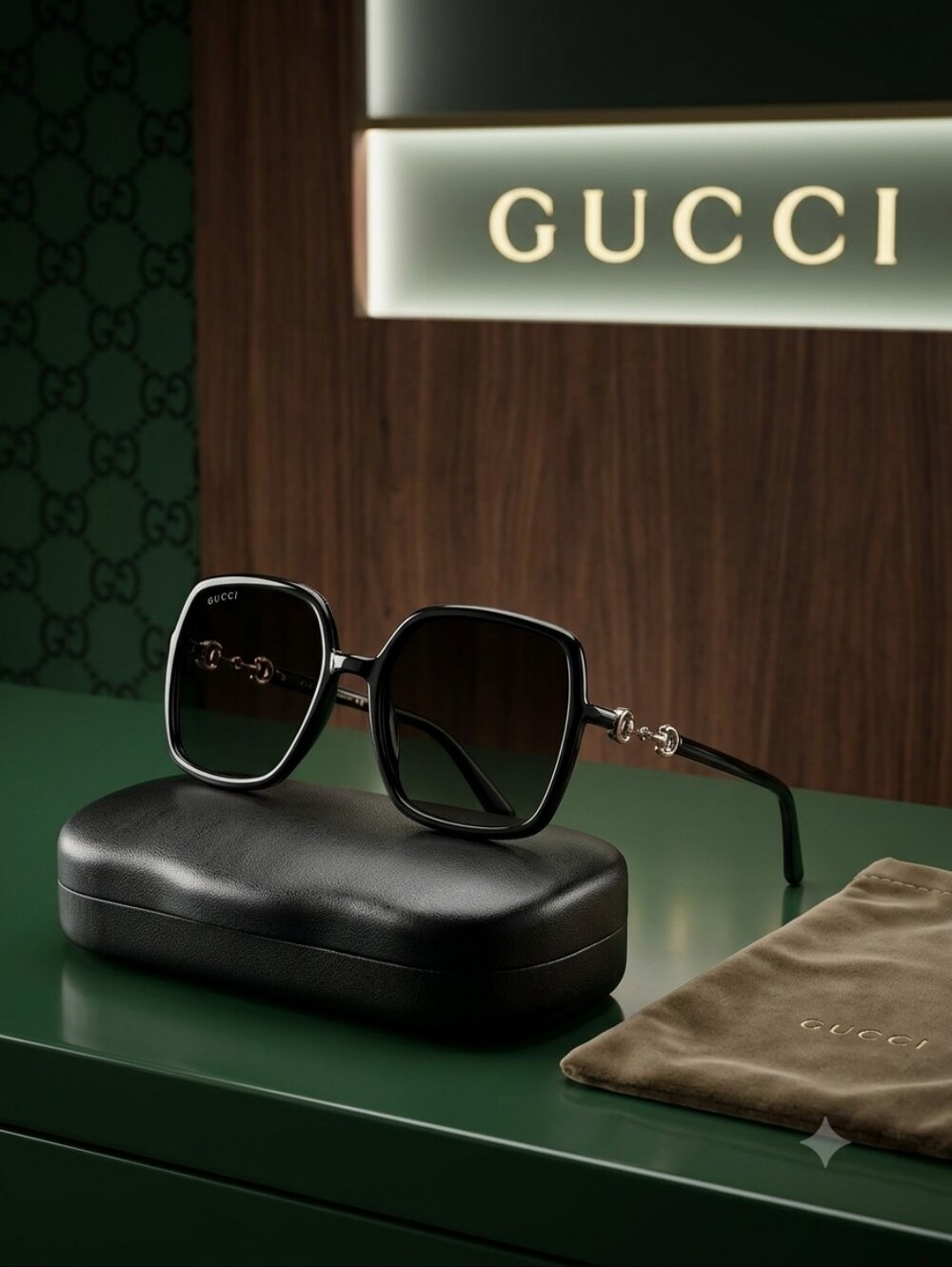 GUCCI Oversized Square Horsebit Sunglasses GG0890S Black With Case